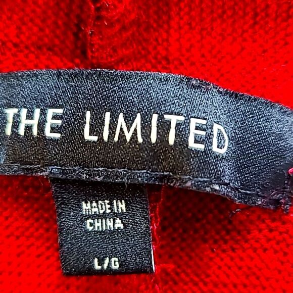 The Limited Long Jacket with Waterfall Collar, Red/Black Check Squares, Sz Large - Picture 8 of 9